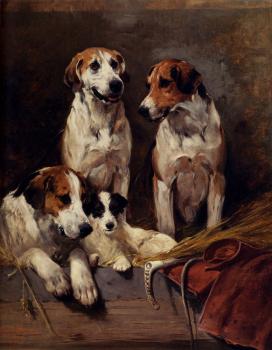 John Emms : Three Hounds With A Terrier